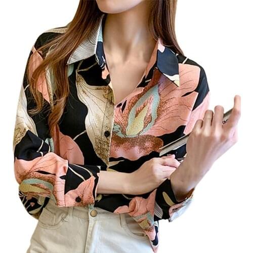 Women Long Sleeve 2021 new fashion Turn Down Collar Single-breasted Floral Print Shirt Blouse футболка оверсайз