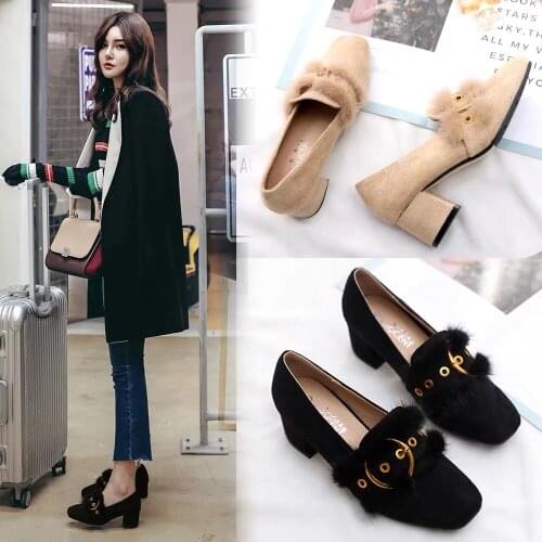 Tide brand hair shoes female winter wear head rough single shoes female 2020 new autumn with fairy wind