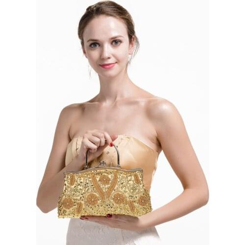 Beaded Sequin Design Flower Womens Vintage Evening Purse Large Clutch Bag