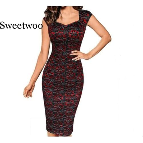 Sweetwoo Womens Sexy Elegant Summer Floral Flower Lace Cap Sleeve Slim Casual Party Fitted Sheath Bodycon Dress vestidos 4XL