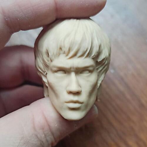 1/6th Asian Kung Fu star Bruce Lee Jingwumen Head Sculpture Unpainted White For 12inch DIY Figures Collectable