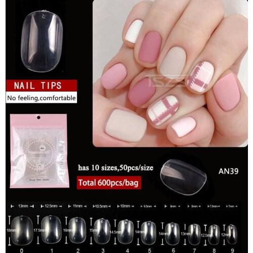 1bags/lot 500pcs salon full cover ABS Clear transparent kid false nail tips Children Acrylic Nail Art Tips fake false nails