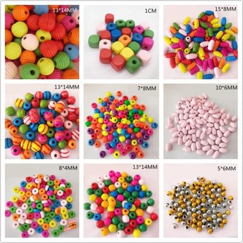 100PCS Square Round Wood Beadding Mixed Color Loose Beads for Jewelry Making DIY Necklace&Bracelets Eco-Friendly Wooden