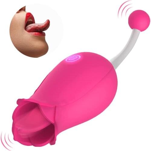 2 in 1 Licking & High-Frequency G-Spot Rose Clitoral Vibrator Clitoris Tongue Stimulator Vaginal Breast Nipple Massage