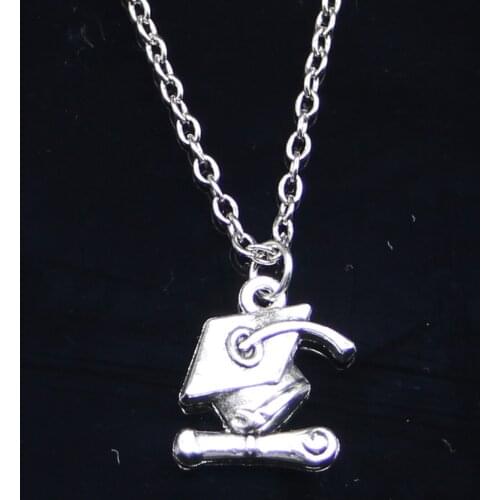 20pcs New Fashion Necklace 17x16mm graduation cap and diploma Pendants Short Long Women Men Colar Gift Jewelry Choker