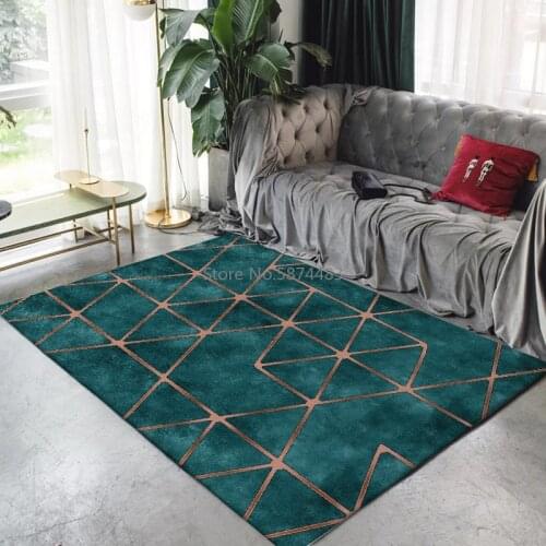 200*300cm Modern Retro American Light Luxury Green Gold Geometric Doormat Bedroom Living Room Bedside Carpet Floor Mat