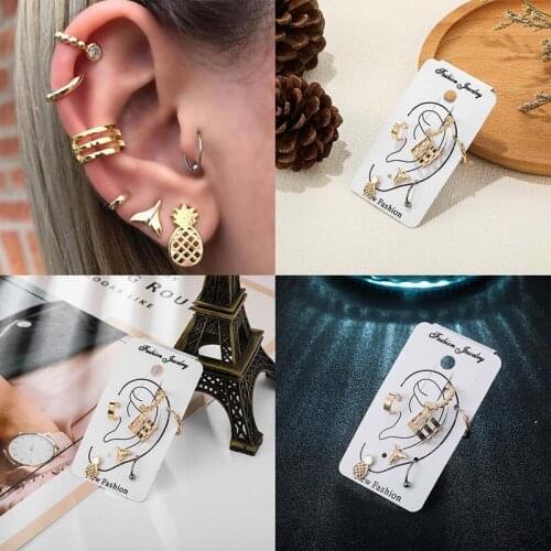 2020 Fashion Geometric Pineapple Studs Earrings Set For Women Metal Pendant Fake Piercing Stud Earring Boho Girls Trendy Jewelry