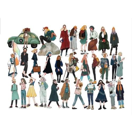 30pcs/pack European America Girl Sticker Distant Journey Diary Photo Album Decoration Handbook Travel journal gift stickers