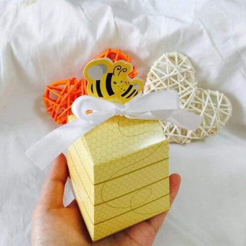 50pcs Wasp Candy Boxes Casamento Yellow Bee honey Favors Gift Box chocolate Box with Ribbons for Baptism Christening Birthday