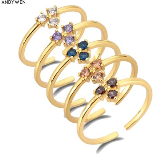 ANDYWEN 925 Sterling Silver Colorful Three Zircon Rings Adjustable Resizable Fashion Luxury Crystal CZ Women Wedding Jewelry