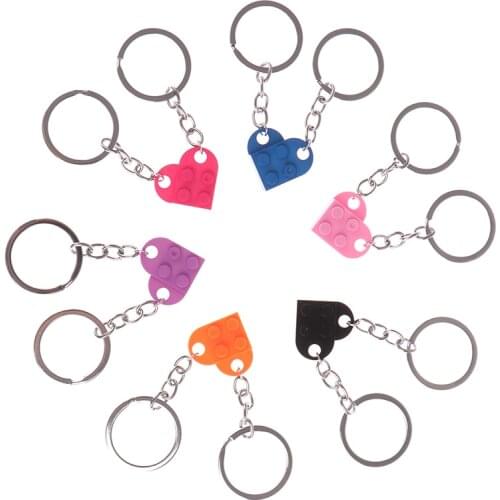 2Pcs Cute Love Heart Brick Keychain for Couples Friendship Women Men Girl Boy Elements Key Ring Birthday Jewelry Gift 2021