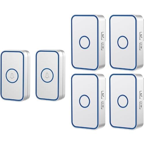CACAZI Wireless Waterproof Doorbell 300M Range 60 Chimes 0-110dB US EU UK Plug Intelligent Home Door Bell 2 Button 4 Receiver