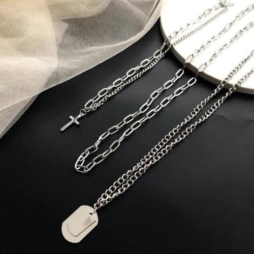 Fashion Three-piece suit Sweater chain geometric Cross Pendants personality Necklaces Metal Hip-hop Punk Style Link Chain Gift