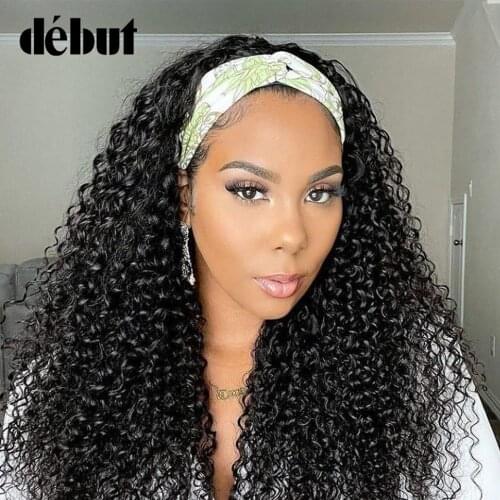 Debut Afro Kinky Curly Headband Wig Human Hair Wigs For Black Women Cheap Headband Scarf Wig Glueless Curly Remy Human Hair Wig