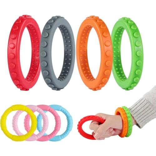 Baby Teether Rings Wristband Infants Sensory Teething Bracelet Silicone Kids Baby Chewing Biting Toys for Autism ADHD Chew Gifts
