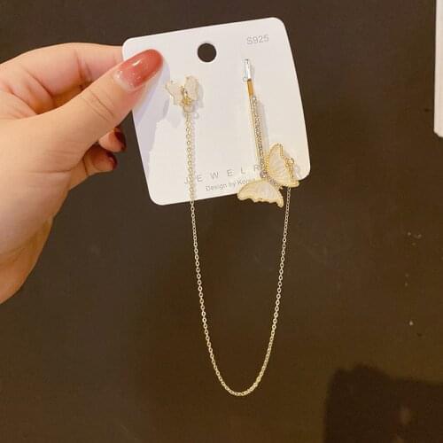 Temperamental Elegant Long Tassel Butterfly Earrings Exquisite Cute Big And Small Butterfly Asymmetric Eardrop Woman Bijoux