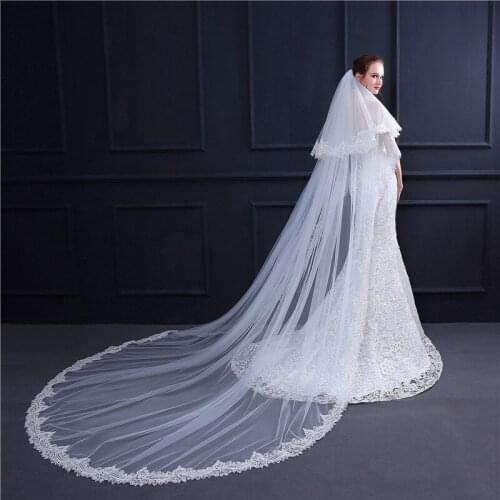 3 Meters Veil Wedding White Ivory Veil for Bride two Layers Lace Edge Cathedral Long Bridal Veil Wedding Accessories with Comb