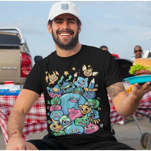 Dragon Quest T Shirt Slime Party T-Shirt Funny Beach Tee Shirt 100 Percent Cotton Printed Man Short Sleeves Oversize Tshirt