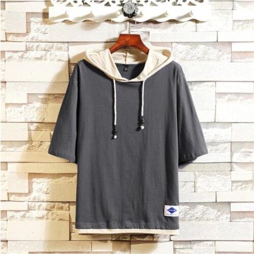 Cotton T-shirt Men Large Size Solid Color Summer Hooded T-Shirt Male Loose Casual Comfortable Streetwear T shirt