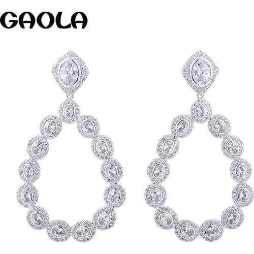 GAOLA New Design Water Drop Zirconia Earring Silver Color Waterdrop Earrings Luxury Jewelry For Woman GLE6447