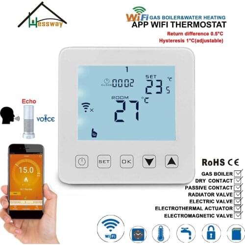 Echo Alexa Voice Switch Wireless Thermostat WIFI Gas Boiler&Passive Contact Temperature Control for Thermostatic Radiator Valve