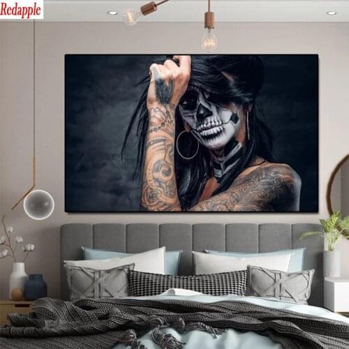 5d diy diamond painting black Skull tattoo girl Modern diamond painting cross stitch mosaic embroidery diamond round square