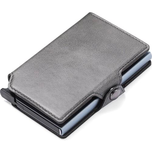 BISI GORO Anti-theft Brush PU Crazy Horse Leather Classic Mens Wallet Multifunctional Business Card Case Metal Box Small Bag