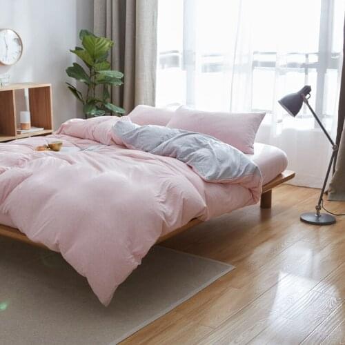 100% Cotton double side reversible pink and blue striped duvet cover set 4pcs quality jersey knit bedding set on sale queen king