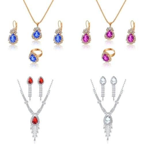 Amazing Price Jewelry Sets Bridal Gold Color Necklace Earrings Ring Wedding Crystal Sieraden for Women Fashion Jewellery Set