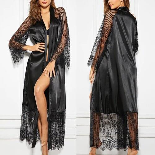 Lace Stitching Nightdress Women kimono Robes Bathrobe Casual Sleepwear Wedding Robe Long Nightgown Comfort Soft Homewear