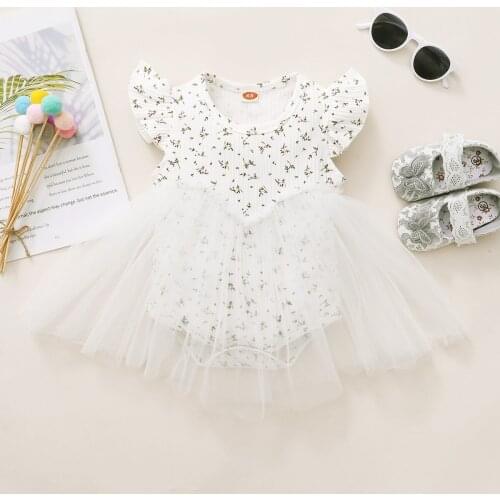 Summer 0-18 Months Newborn Baby Girl Bodysuit Floral Printed Clothes Short Sleeve Lace Jumpsuit Dress One-Pieces Outfit Infant