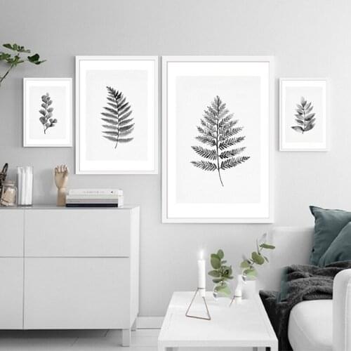 Leaf Art Print Watercolor Fern Leaves Wall Art Black and White Poster Home Decor Minimalist Gallery Wall Picture Canvas Painting