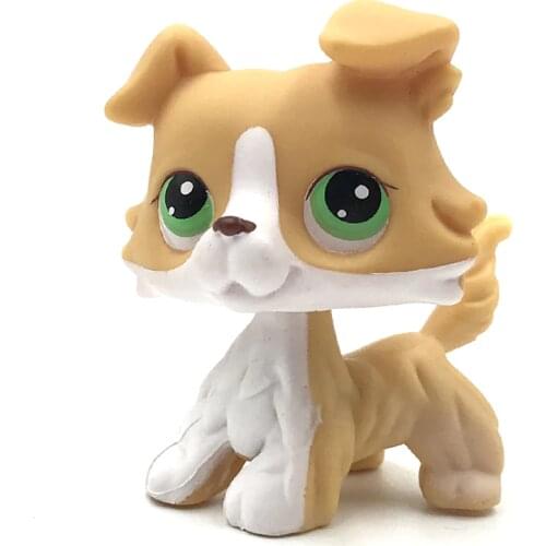 LPS CAT pet shop toys Real original anime figure toy rare collie #272 yellow white dog with green eyes child Holiday gifts