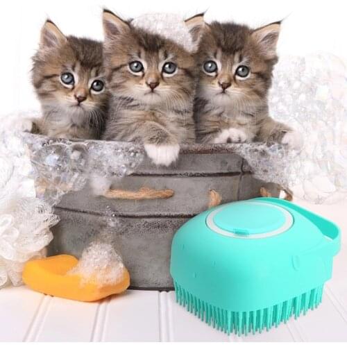 Multifunctional Pet Silicone Bath Brush Dog Cat Bathing Installed With Shower Gel Comb Grooming Scrubber Shower Brush