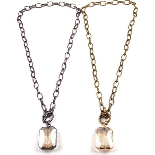 Fashion Bohemian Tribal Jewelry Black Gun/Antique bronze Chain Rectangle Crystal Chokers Necklace