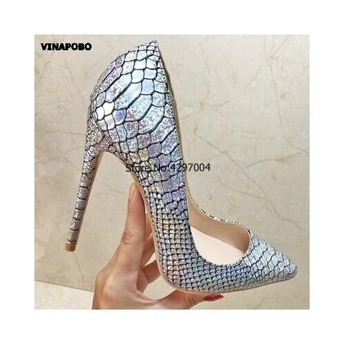Fashion Shoes Woman High Heels Pumps Stiletto High Heels silver Snake Printed Sexy Women Shoes Wedding Shoes Classic Shoes Heels