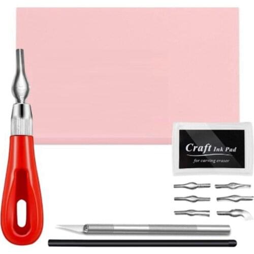 Rubber Stamp Making Kit,Rubber Carving Block Linoleum Cutter Set Rubber Stamp Craft Ink Pad for DIY Stamp Carving Craft