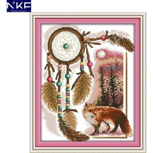 NKF Totem-fox Cross Stitch Sets Handmade Craft Painting Needlework Embroidery Kit Animal Cross Stitch for Home Decor