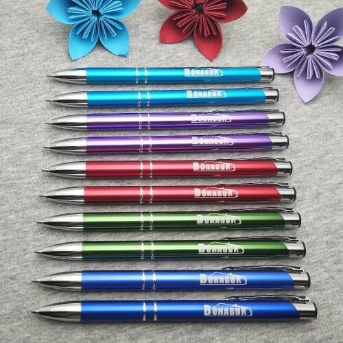 Wholesale 10 colors luxury metal pen promotional gifts customized logo by laser marking free for school supplies 20pcs a lot