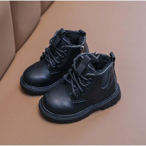 Autumn Winter New Childrens Shoes Boys' Short Boots British Leather Boots Girls' Single Boots Retro Martin Boots Solid Color