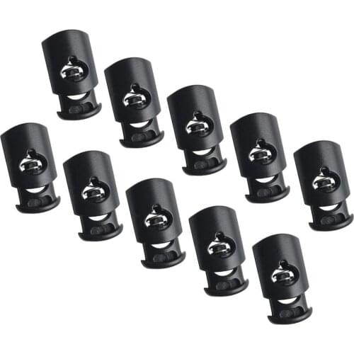 10 Pcs Plastic Spring Stop Toggle Cord Locks End Black 7NK86