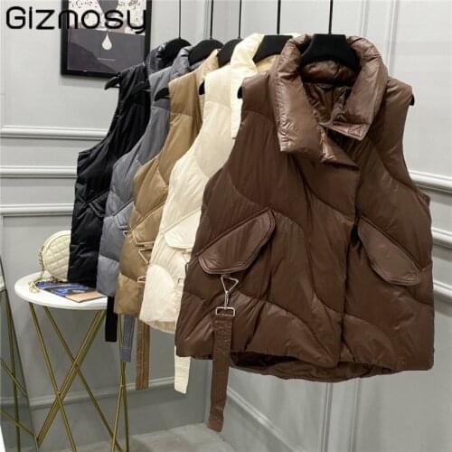 Gizmosy 2021 Autumn Winter Oversize White Duck Down Vest Women Coats Female Loose Casual Puffer Jacket Female Soft Waistcoat