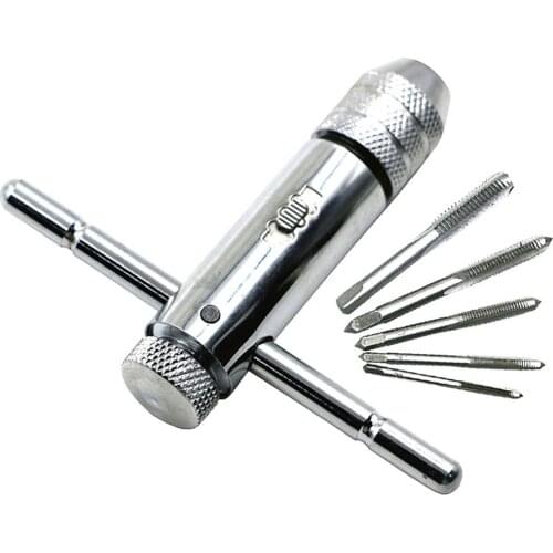 Adjustable M3-M8 T-Handle Ratchet Tap Wrench Machinist Tool Screw Taps Hand Tap Drill Set MDJ998