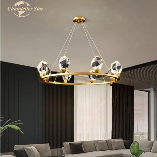 Luxury LED Chandeliers Lighting Modern Crystal Prism Metal Brass Lamp Gold Lustre Kitchen Bedroom Living Room Pendant Lights