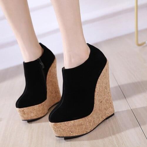 Sexy Party Shoes Women Round Toe wedge boots High Heel wedding Pumps Zapatos Mujer platform shoes for women plus big size LJA938