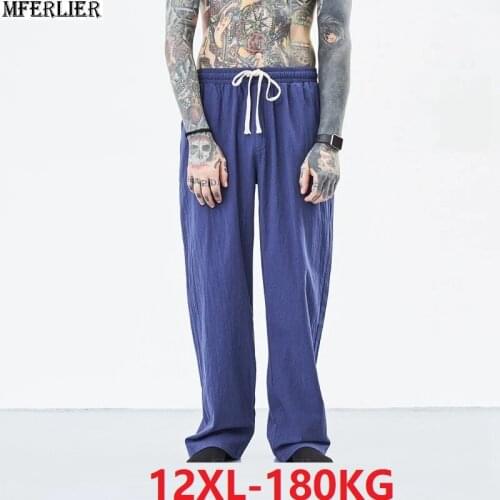 Spring summer men home wear sleep pants cotton linen chinese style pants vintage Straight plus size 11XL 9XL 10XL pants Stretch