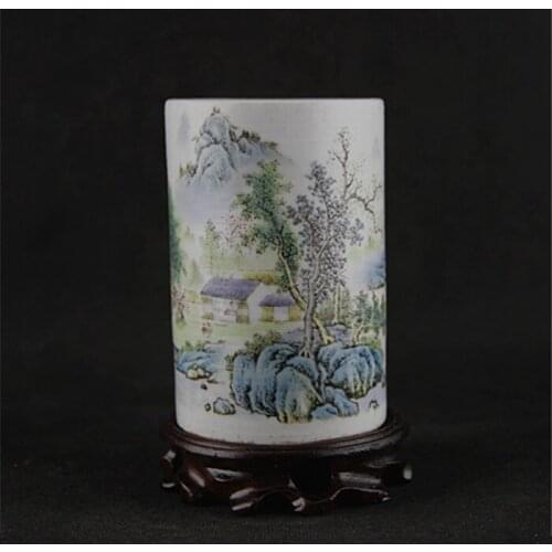 Old Pastel color landscape water bottle,Straight bottle