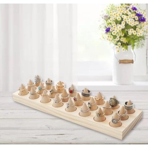 24 Solid Wood Jewelry Rings Display Stand Cone Storage Rack Organizer Holder Home Accessories