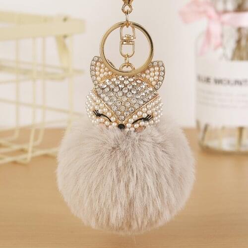 Charms Crystal Faux Fox Fur Keychain Women Trinkets Suspension Bags Car Key Chain Key Ring Toy Gifts Llaveros Jewelry Pendants