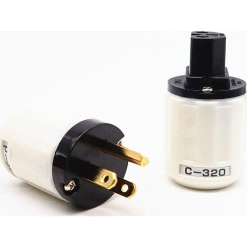 Pair 24k Gold Plated US AC Power Plug +IEC Famale Plug DIY Mains Power Cable HIFI
